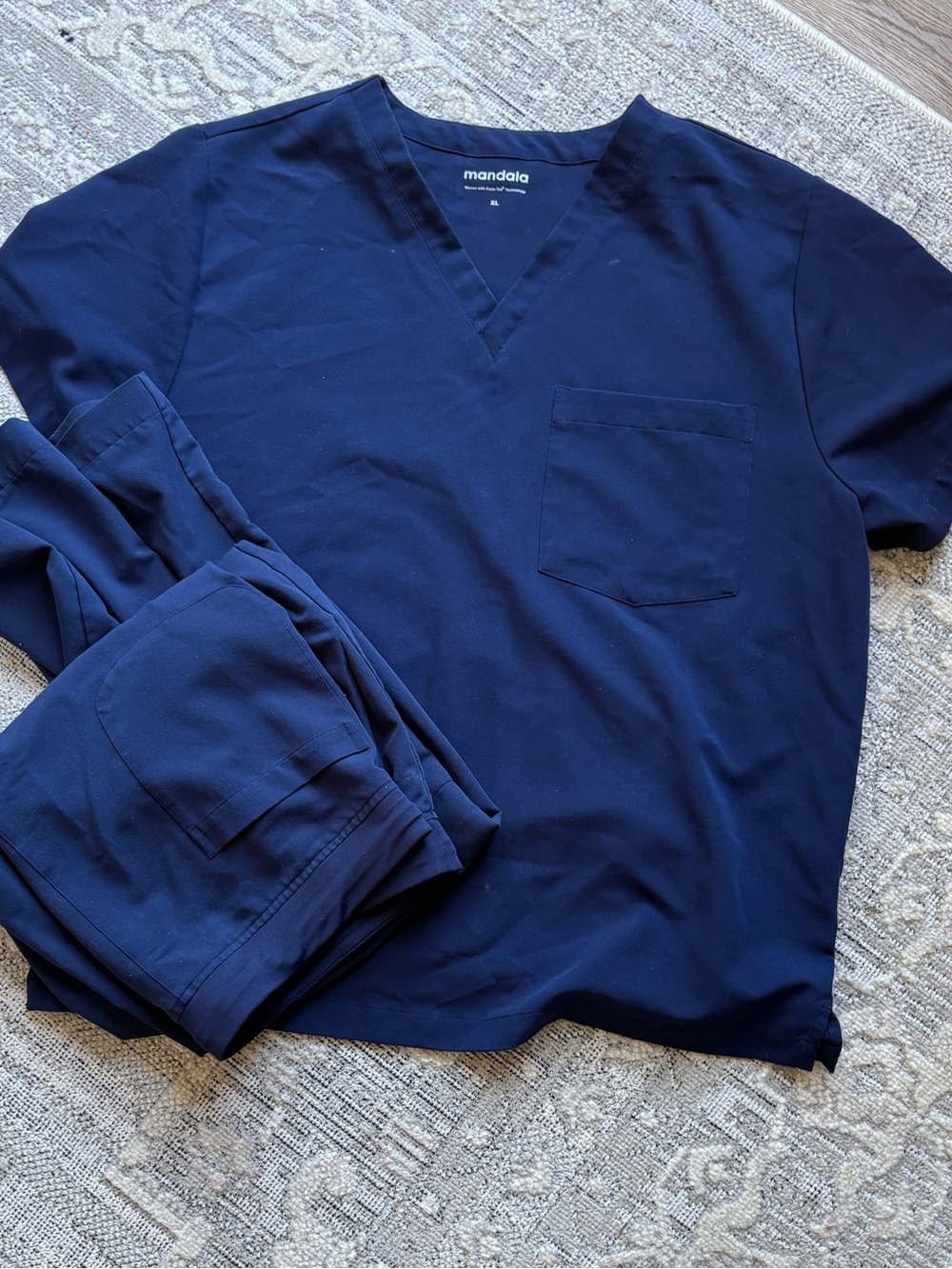 Mandala women’s V-Neck Scrub Top and straight leg Pants Set - Navy